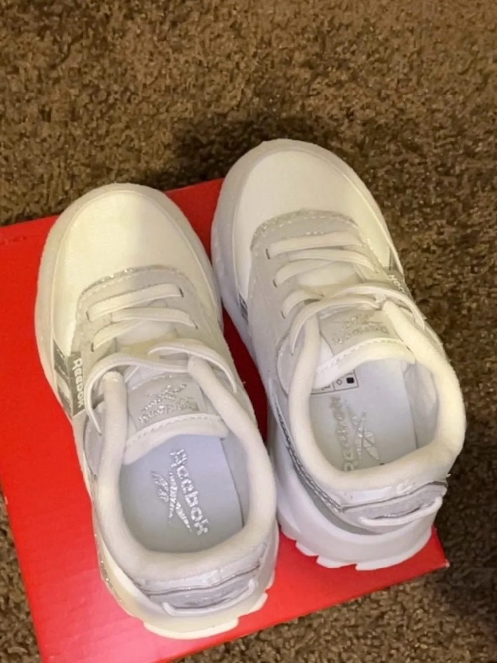 Reebok Kids White & Silver Glitter Accent Sneakers